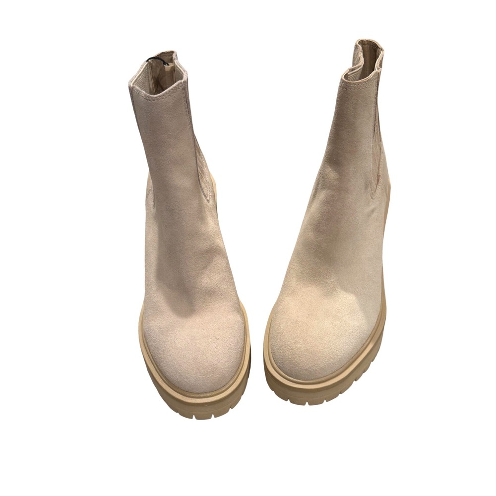 Dolce Vita Waterproof Suede Chelsea Boots Sand Beige Lug Sole Block Heel 9.5